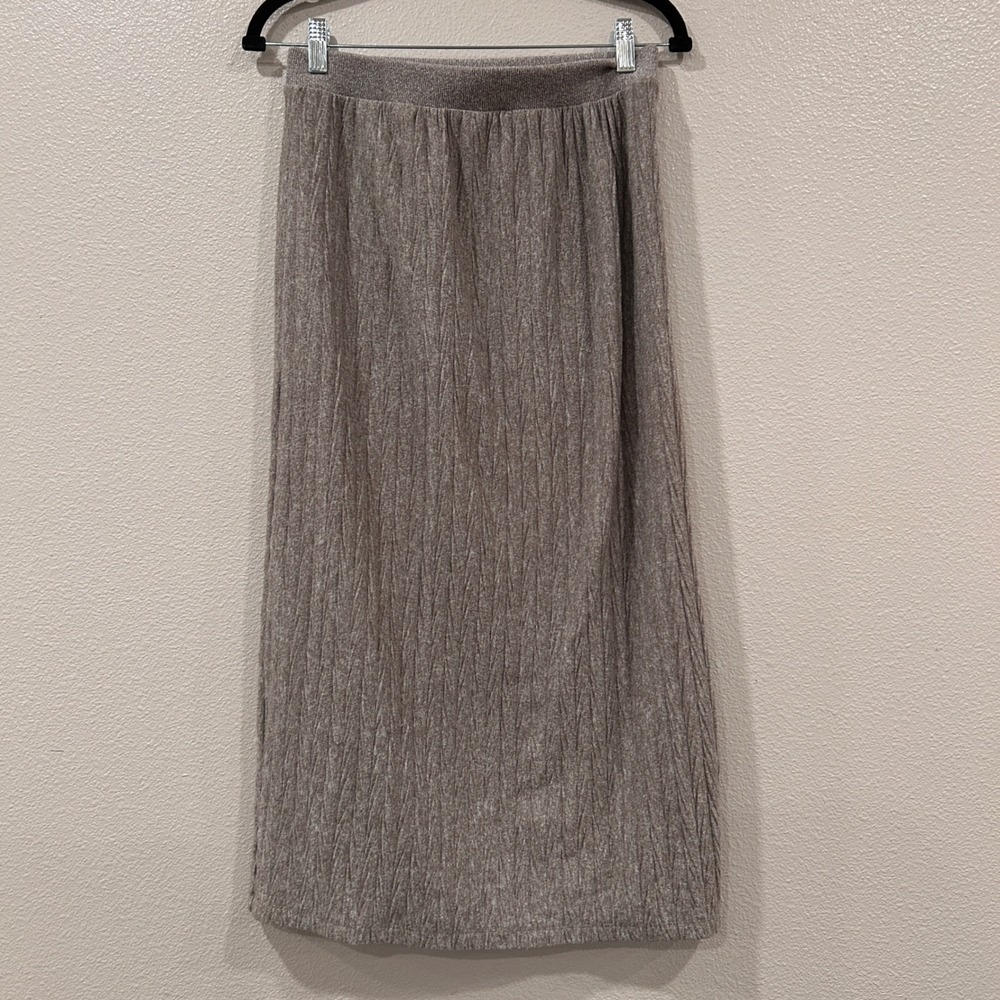 ZARA Taupe Brown Textured Knit Maxi Skirt Elastic Waist Marl Size Medium